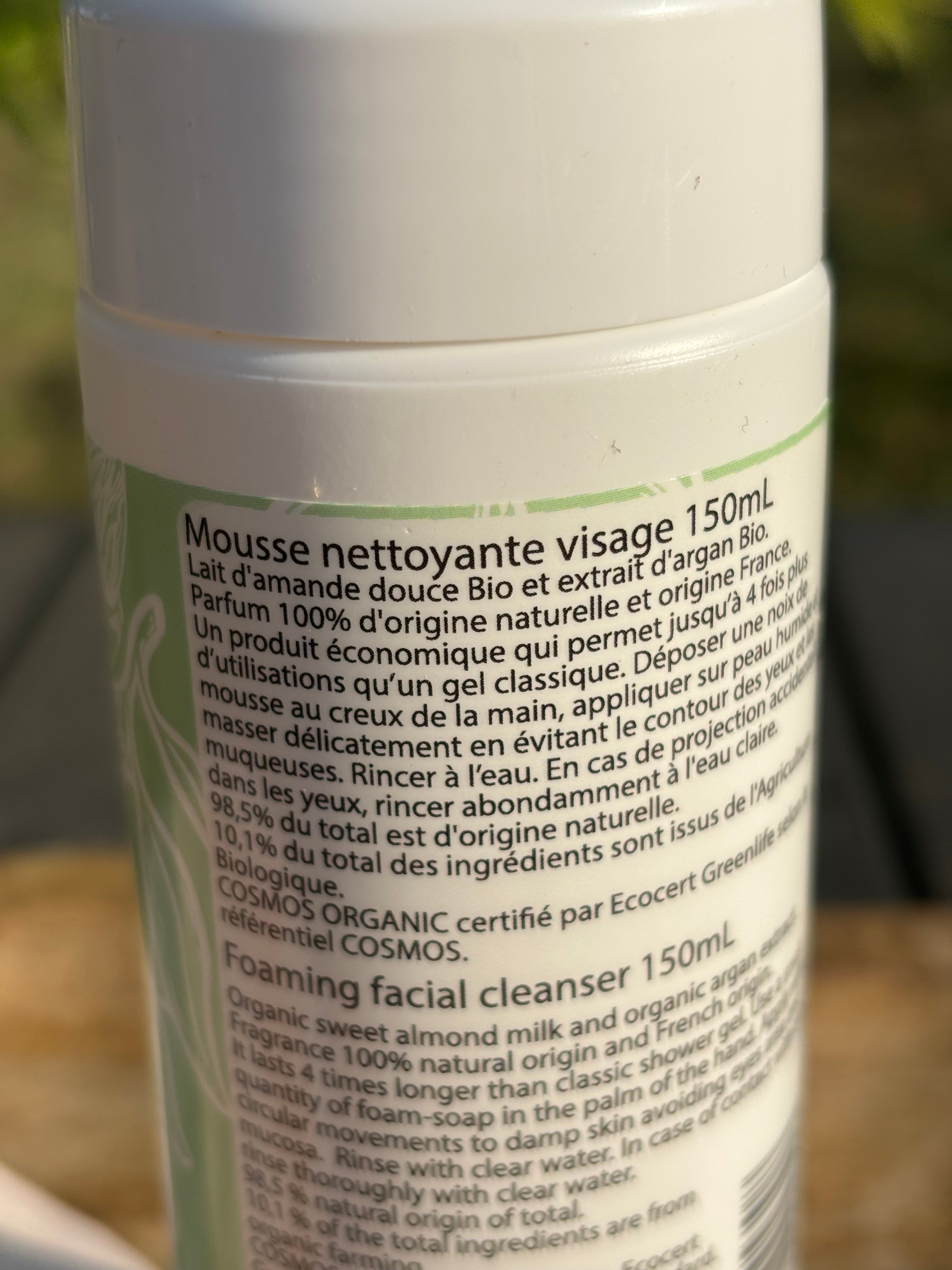 Mousse nettoyante visage parfum amande douce argan BIO