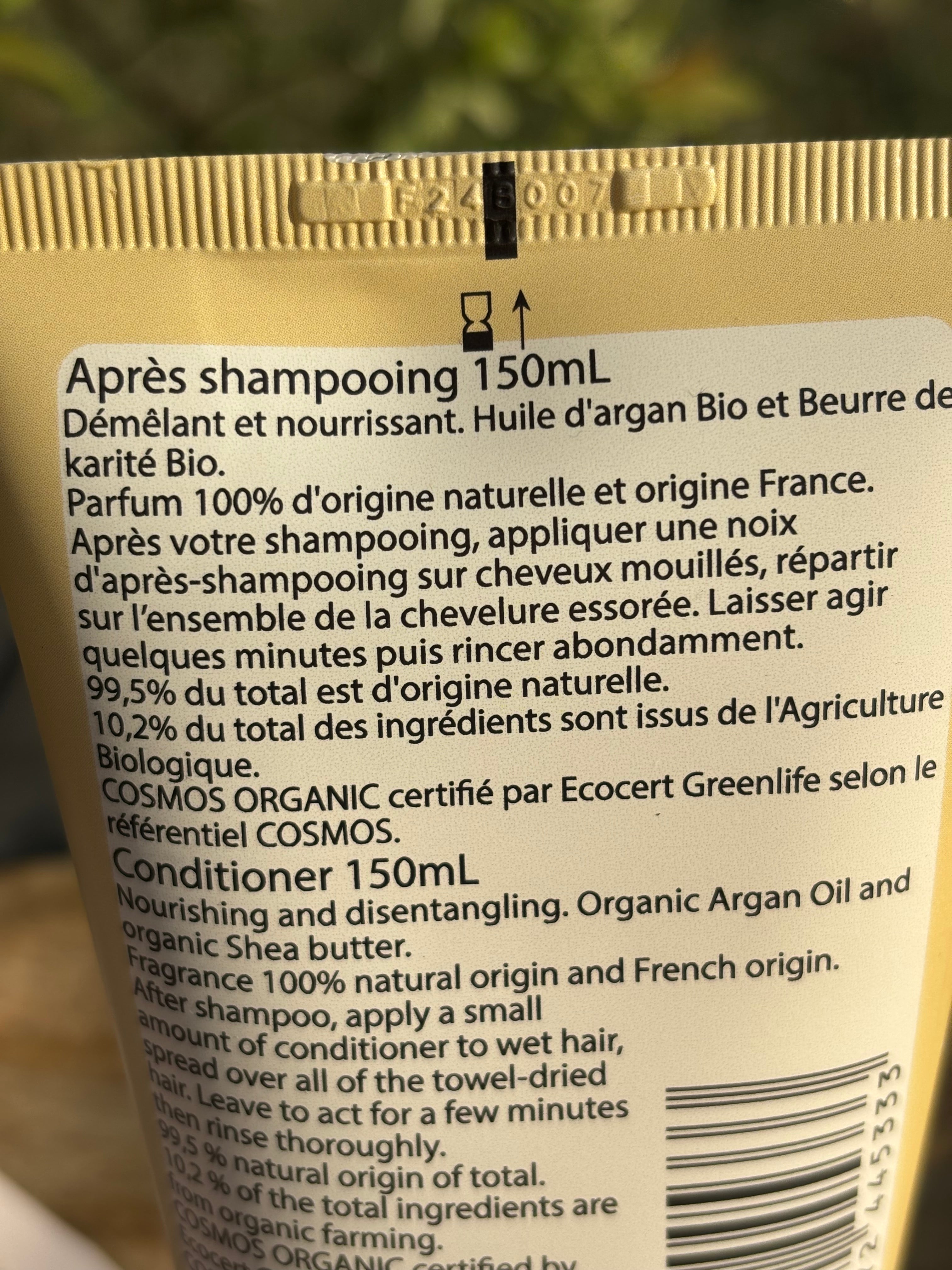 Après shampooing Argan et Karité BIO nourrissant et démêlant 150ml